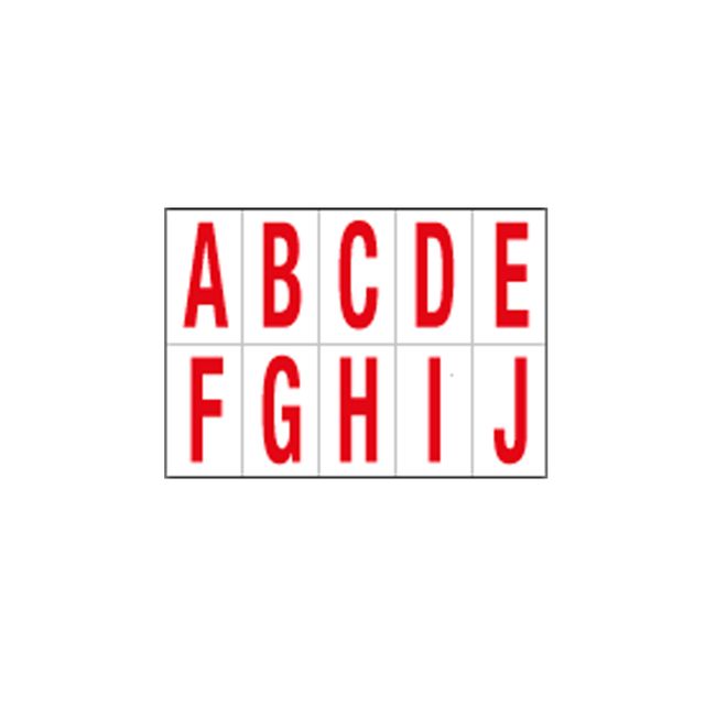 Lettere adesive da A a J - in PVC - 70 x 124 mm - 10 et/fg - 1 foglio - rosso/b…