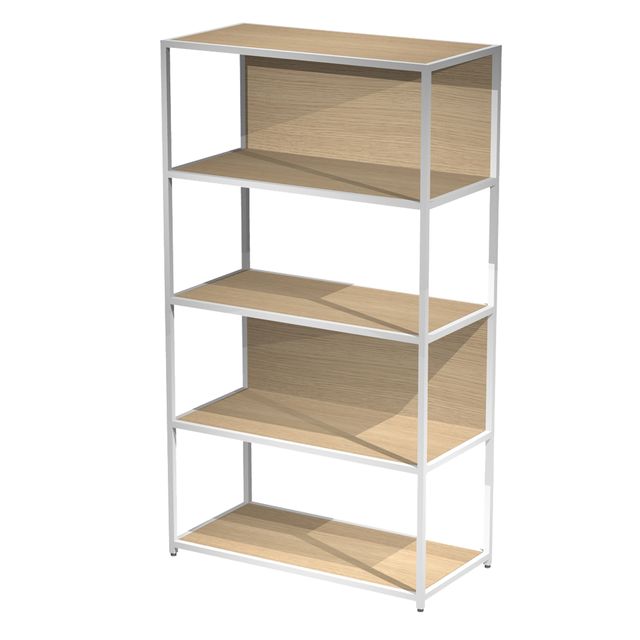 Libreria 5 ripiani Modular - 90 x 44 x 161 cm - struttura metal bianco - rovere