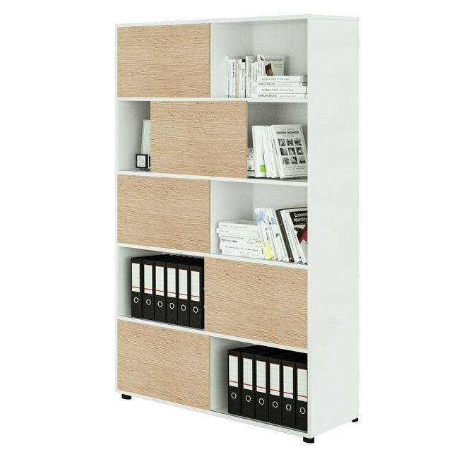 Libreria alta Tetris a 5 ripiani ante scorrevoli - 120x35 x191 cm - bianco/rove…