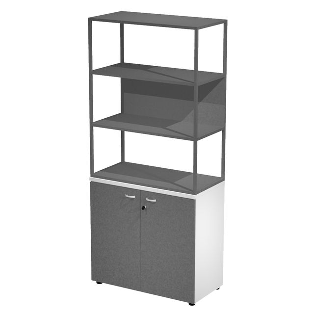 Libreria alta metal + armadio basso Essence - 90 x 46 x 204 cm - Bianco/antraci…