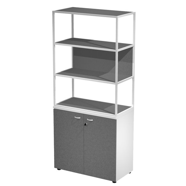 Libreria alta metal + armadio basso Essence - 90 x 46 x 204 cm - Bianco/antraci…