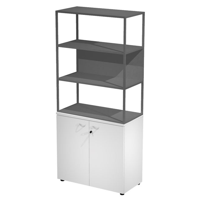 Libreria alta metal + armadio basso Essence - 90 x 46 x 204 cm - Bianco/bianco/…