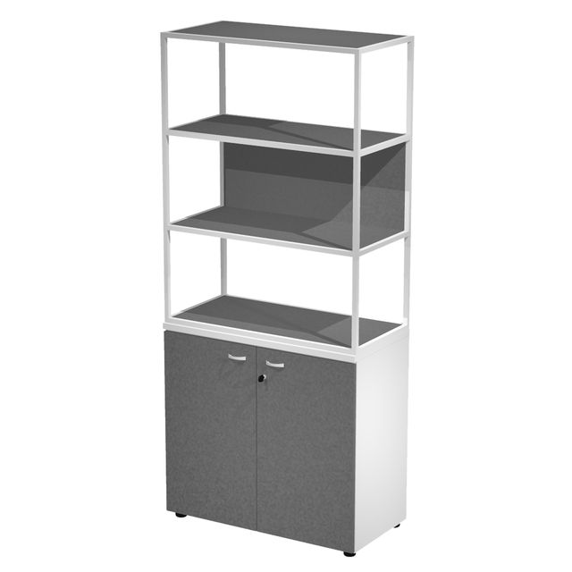 Libreria alta metal + armadio basso Essence - 90 x 46 x 204 cm - Bianco/bianco/…