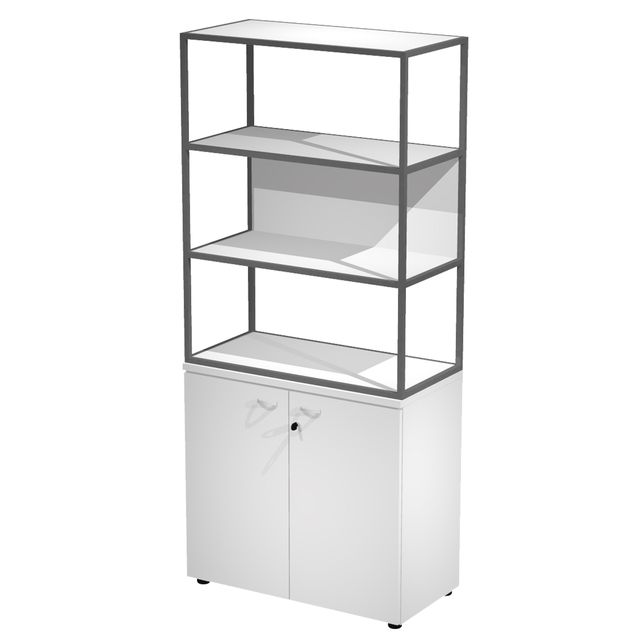 Libreria alta metal + armadio basso Essence - 90 x 46 x 204 cm - Bianco/bianco/…