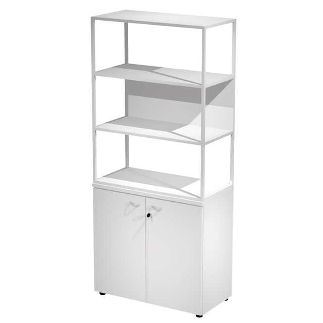 Libreria alta metal + armadio basso Essence - 90 x 46 x 204 cm - Bianco/bianco/…