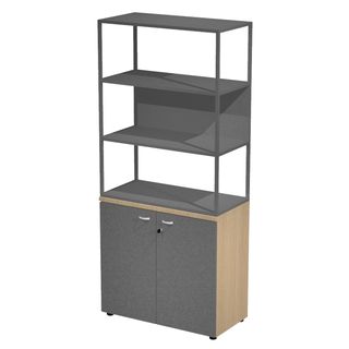 Libreria alta metal + armadio basso Essence - 90 x 46 x 204 cm - Rovere/antraci…