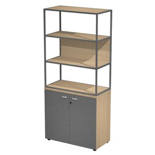 Libreria alta metal + armadio basso Essence - 90 x 46 x 204 cm - Rovere/antraci…