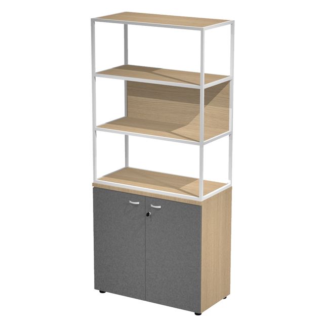 Libreria alta metal + armadio basso Essence - 90 x 46 x 204 cm - Rovere/antraci…