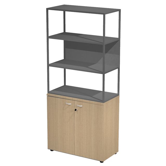 Libreria alta metal + armadio basso Essence - 90 x 46 x 204 cm - Rovere/rovere/…