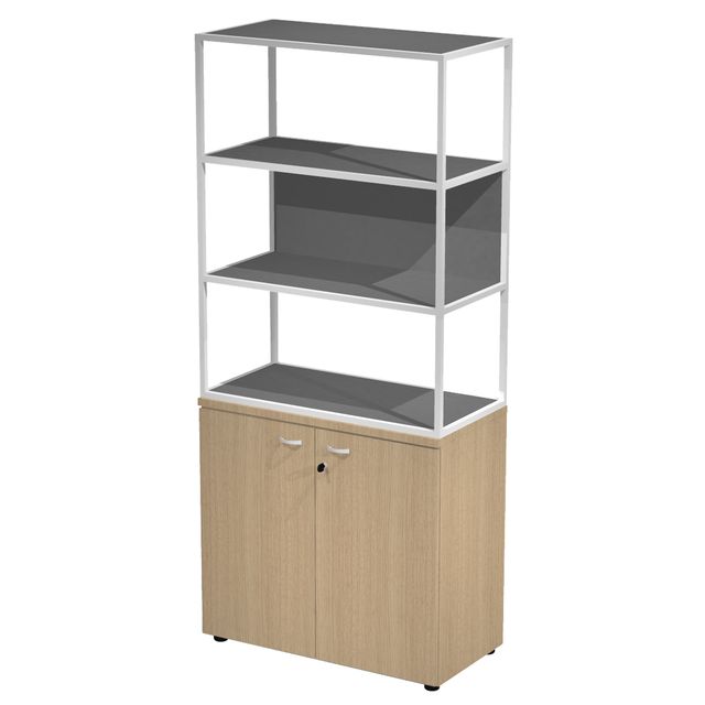 Libreria alta metal + armadio basso Essence - 90 x 46 x 204 cm - Rovere/rovere/…