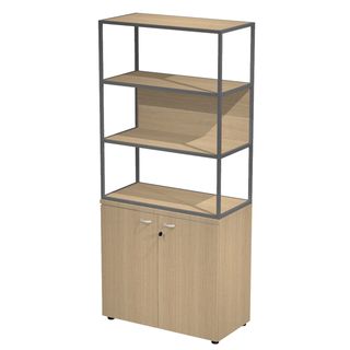 Libreria alta metal + armadio basso Essence - 90 x 46 x 204 cm - Rovere/rovere/…