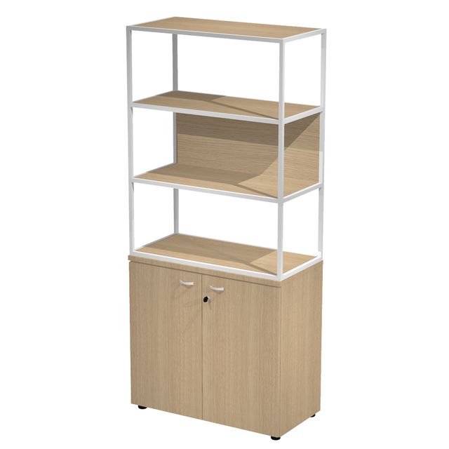 Libreria alta metal + armadio basso Essence - 90 x 46 x 204 cm - Rovere/rovere/…