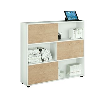 Libreria bassa Tetris a 3 ripiani ante scorrevoli - 120x35x116 cm - bianco/rove…