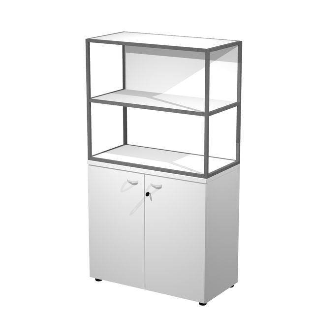 Libreria media Metal + armadio basso Essence - 90 x 46 x 165 cm - Bianco/bianco…