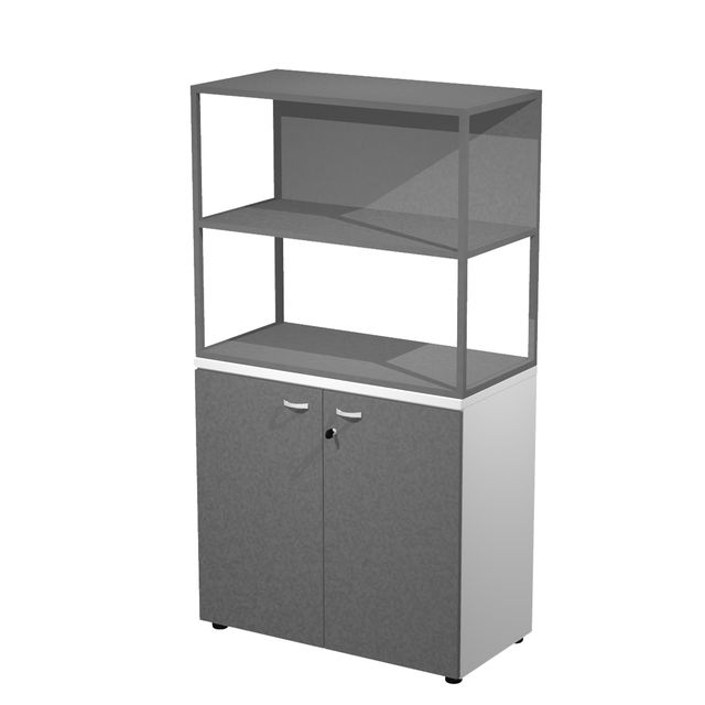 Libreria media metal + armadio basso Essence - 90 x 46 x 165 cm - Bianco/antrac…