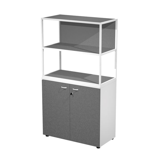 Libreria media metal + armadio basso Essence - 90 x 46 x 165 cm - Bianco/antrac…