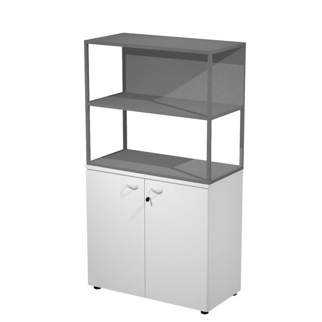 Libreria media metal + armadio basso Essence - 90 x 46 x 165 cm - Bianco/bianco…