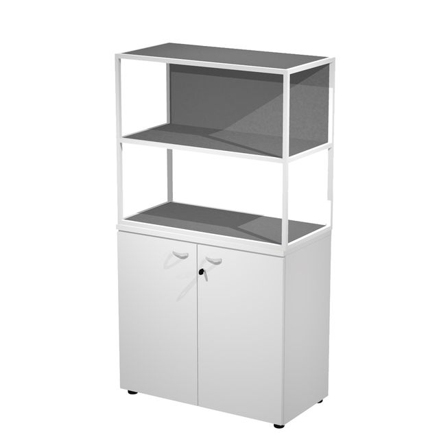 Libreria media metal + armadio basso Essence - 90 x 46 x 165 cm - Bianco/bianco…