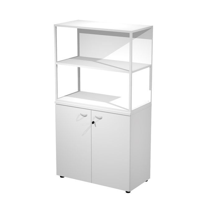 Libreria media metal + armadio basso Essence - 90 x 46 x 165 cm - Bianco/bianco…