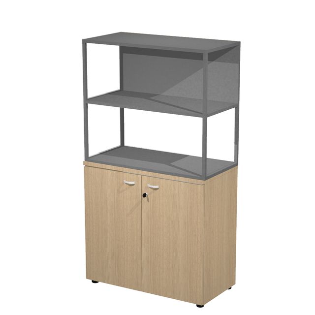 Libreria media metal + armadio basso Essence - 90 x 46 x 165 cm - Rovere/rovere…