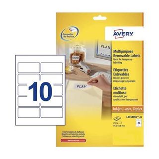 Avery L4744REV - Adesivo rimovibile - bianco - 50.8 x 96 mm 250 pezzi (25 fogli…