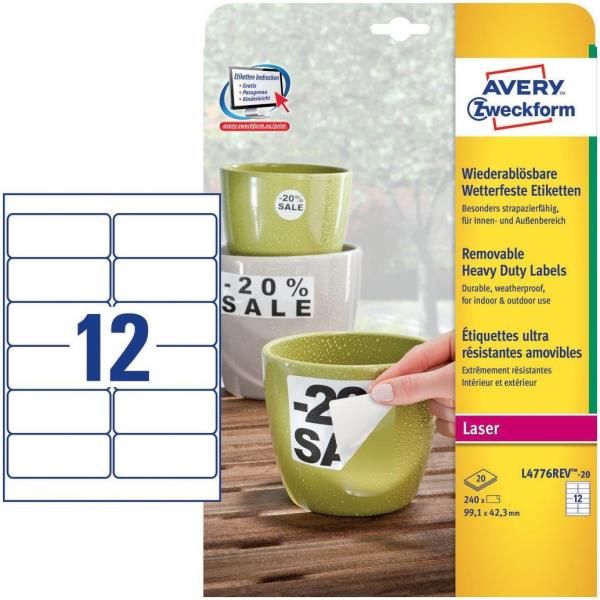 Avery Zweckform L4773REV - Poliestere - Opaca - autoadesivo rimovibile - bianco…