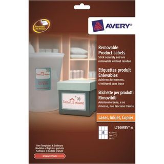 Avery Zweckform L7108REV-20 - Adesivo rimovibile - bianco - 62 x 89 mm 180 etic…