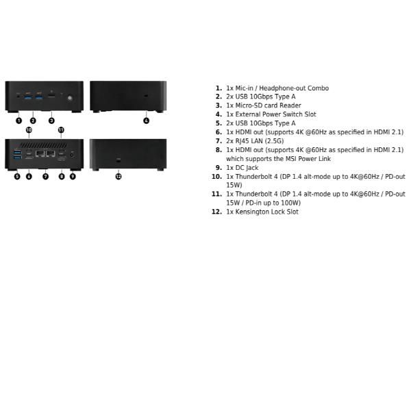 MSI Cubi NUC 1MG-003EU, Intel Core 3, 100U, 8 GB, DDR5-SDRAM, 512 GB, Windows 1…