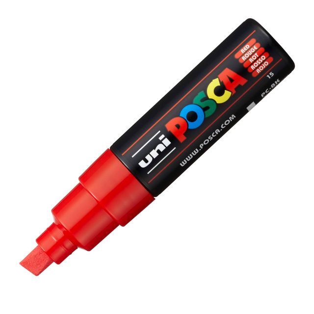 Marcatore a base d'acqua Uni Posca PC8K - punta a scalpello 8,0mm - rosso - Uni…
