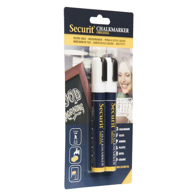 Marcatore a gesso liquido - punta media da 2,00-6,00mm - bianco - Securit - con…