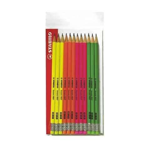 Matita in grafite Swano fluo - gradazione HB - con gommino - fusto in 4 colori …