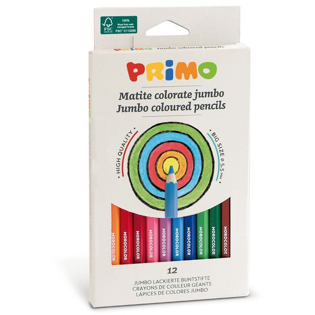 Matite colorate Jumbo - diametro mina 5,5 mm - colori assortiti - Primo - astuc…