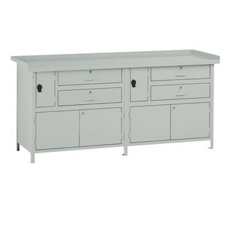 Banco da lavoro - con 4 cassetti e 2 vano - 200 x 67 x 90 cm - grigio - Tecnote…