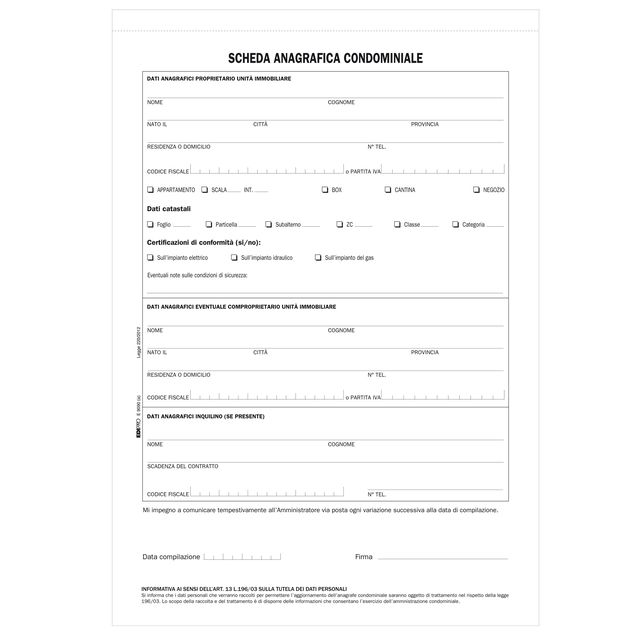 Modello richiesta dati anagrafici proprietario/affittuario - 2 copie - A4 - 29 …