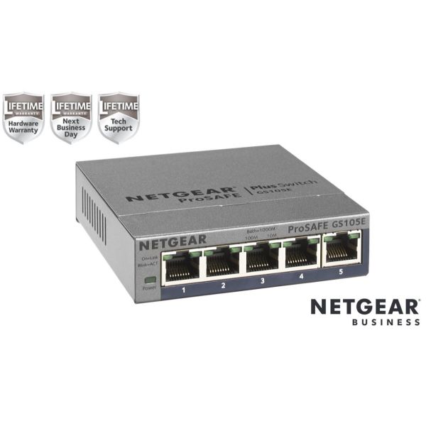 NETGEAR Plus GS105Ev2 - Switch - gestito - 5 x 10/100/1000 - desktop
