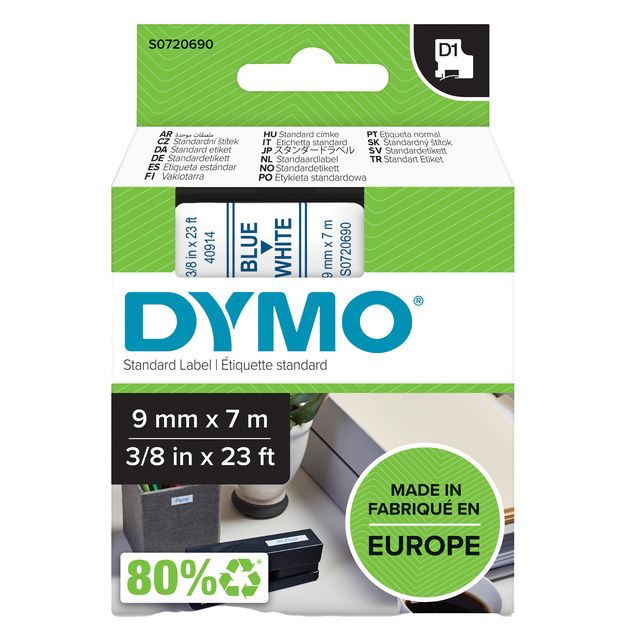 Nastro D1 standard 409140 - 9 mm x 7 mt - PL - blu/bianco - Dymo