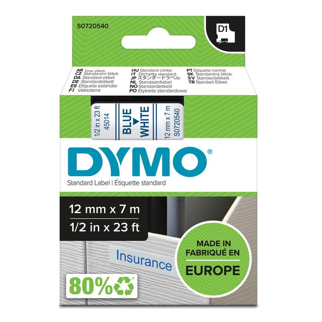 Nastro D1 standard 450140 - 12 mm x 7 mt - PL - blu/bianco - Dymo