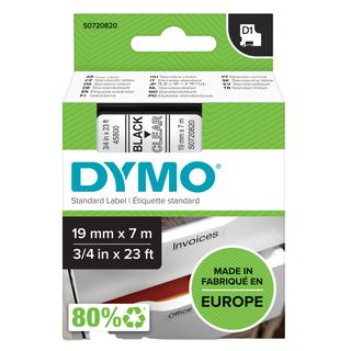 Nastro D1 standard 458000 - 19 mm x 7 mt - PL - nero/trasparente - Dymo