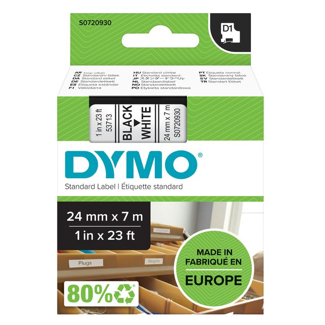 Nastro D1 standard 537130 - 24 mm x 7 mt - PL - nero/bianco - Dymo