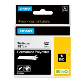 Nastro Rhino 18482 - 9 mm x 5,5 mt - poliestere - permanente - nero/bianco - Dy…