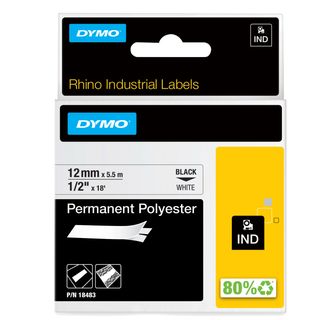 Nastro Rhino 18483 - 12 mm x 5,5 mt - poliestere - permanente - nero/bianco - D…