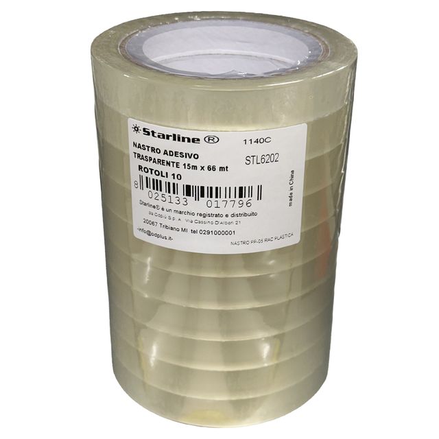 Nastro adesivo - 15 mm x 66 m - PP - trasparente - Starline - torre 10 rotoli