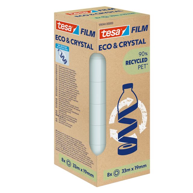 Nastro adesivo Crystal recycled - 19 mm x 33 m - PET - trasparente - Tesa - tor…