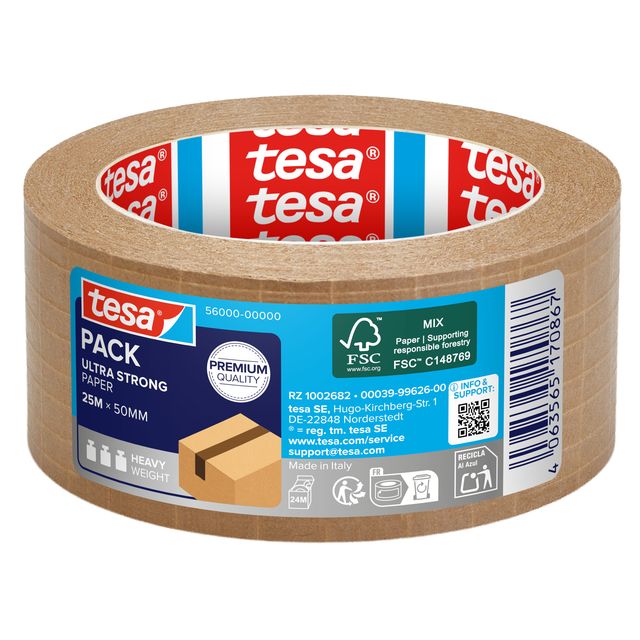 Nastro adesivo Tesapack Eco - paper ultra strong ecoLogo - 25 m x 5 cm - avana …