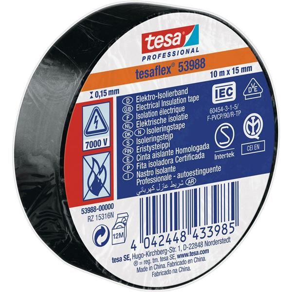 Nastro adesivo isolante - 15 mm x 10 m - PVC - nero - Tesa
