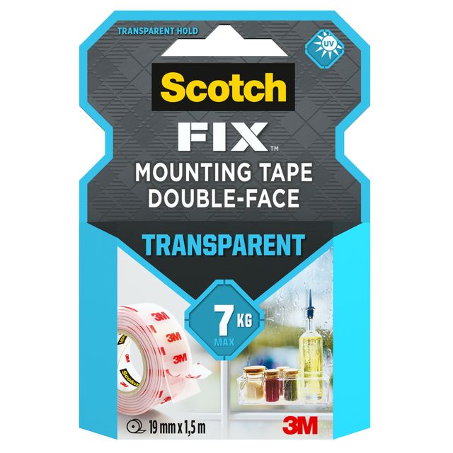 Nastro biadesivo FIX - 19 mm x 1,5 m - LDPE - trasparente - Scotch