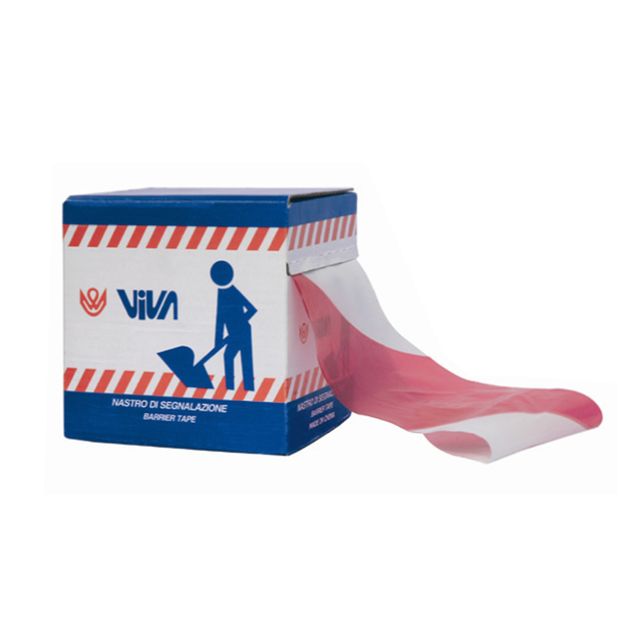 Nastro segnaletico di sicurezza - 7 cm x 200 m - PE - rosso/bianco - Viva
