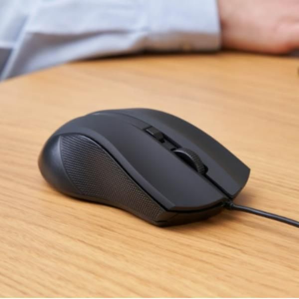 Nilox - Mouse - ergonomico - ottica - 3 pulsanti - cablato - USB - nero - retail