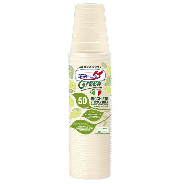 Bicchieri biodegradabili - Mater-Bi - 200 ml - avorio - Dopla - conf. 50 pezzi