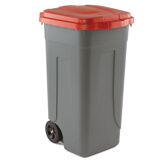 Bidone mobile - 49x54x85 cm - con chiusura a clip - 100 L - grigio/rosso - Mobi…